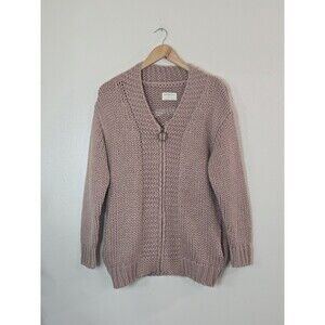 JACKSON ROWE  I See You Cardigan Sweater Womens Small Zip Dusty Rose Chunky